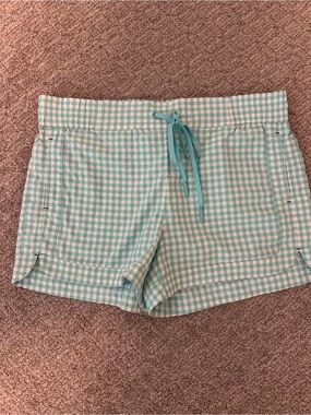 Vineyard Vines Aqua and White Gingham Drawstring Swim Shorts